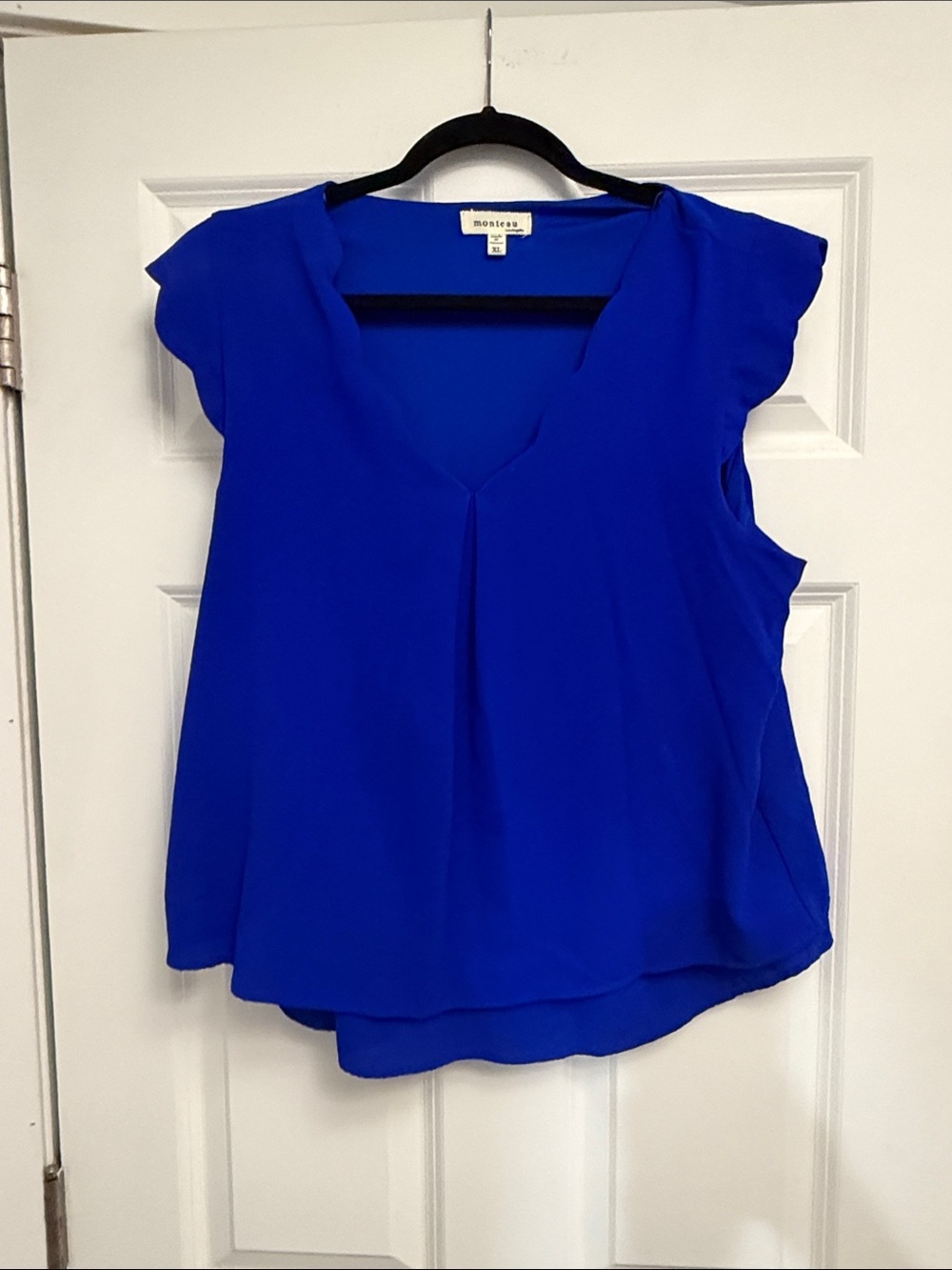 Monteau Cobalt V-Neck Flutter Sleeve Blouse